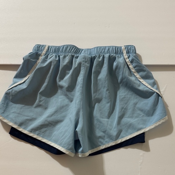 New Balance Women's Sky Blue and Navy Athletic Shorts - Picture 2 of 3